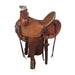 Vickers Modified Association Saddle with rought out seat, 5" pencil roll cantle, ornate basket tooling, round skirt, top grain fenders, and bull hide tree, and 7" Gullet