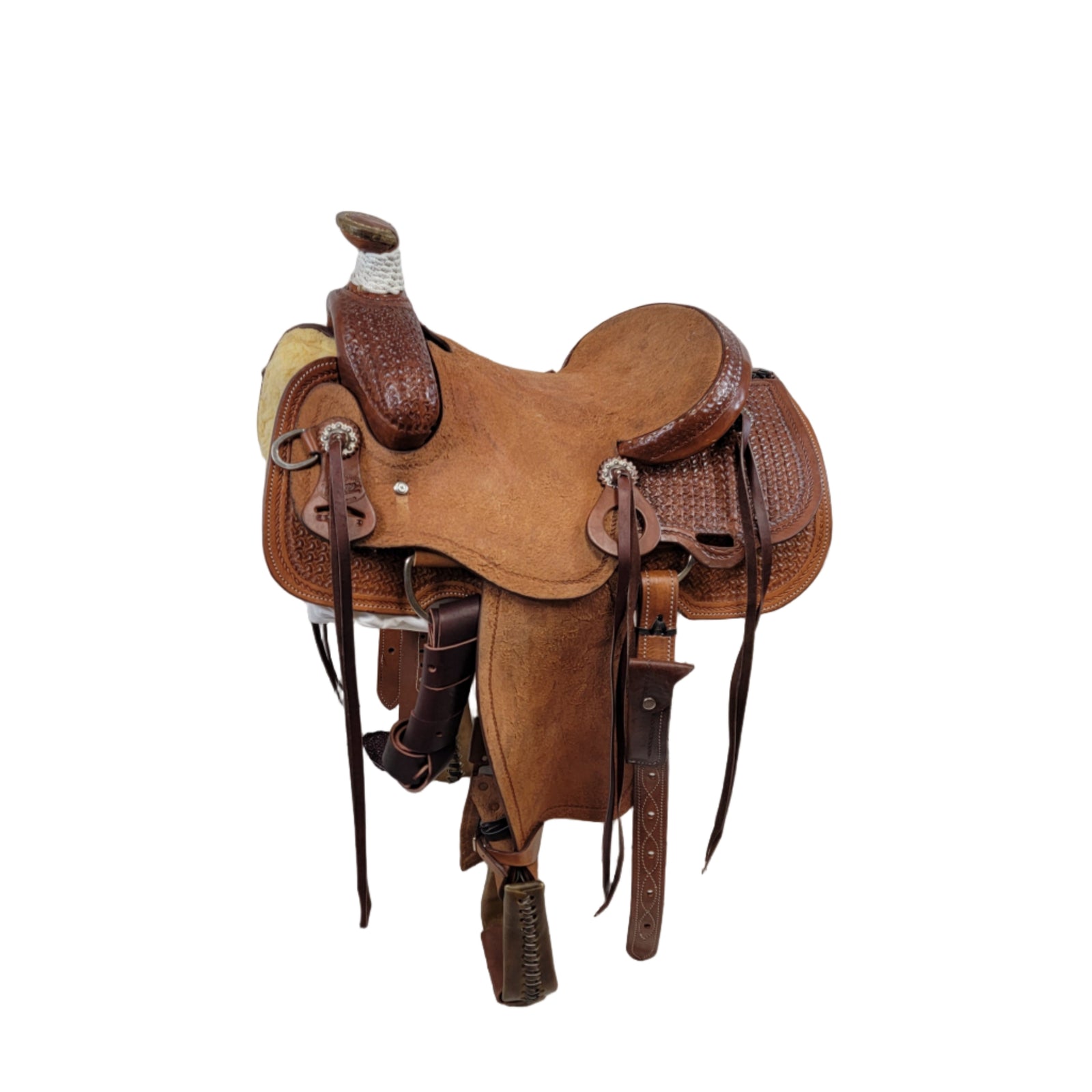 rough out, med oil, rope saddle