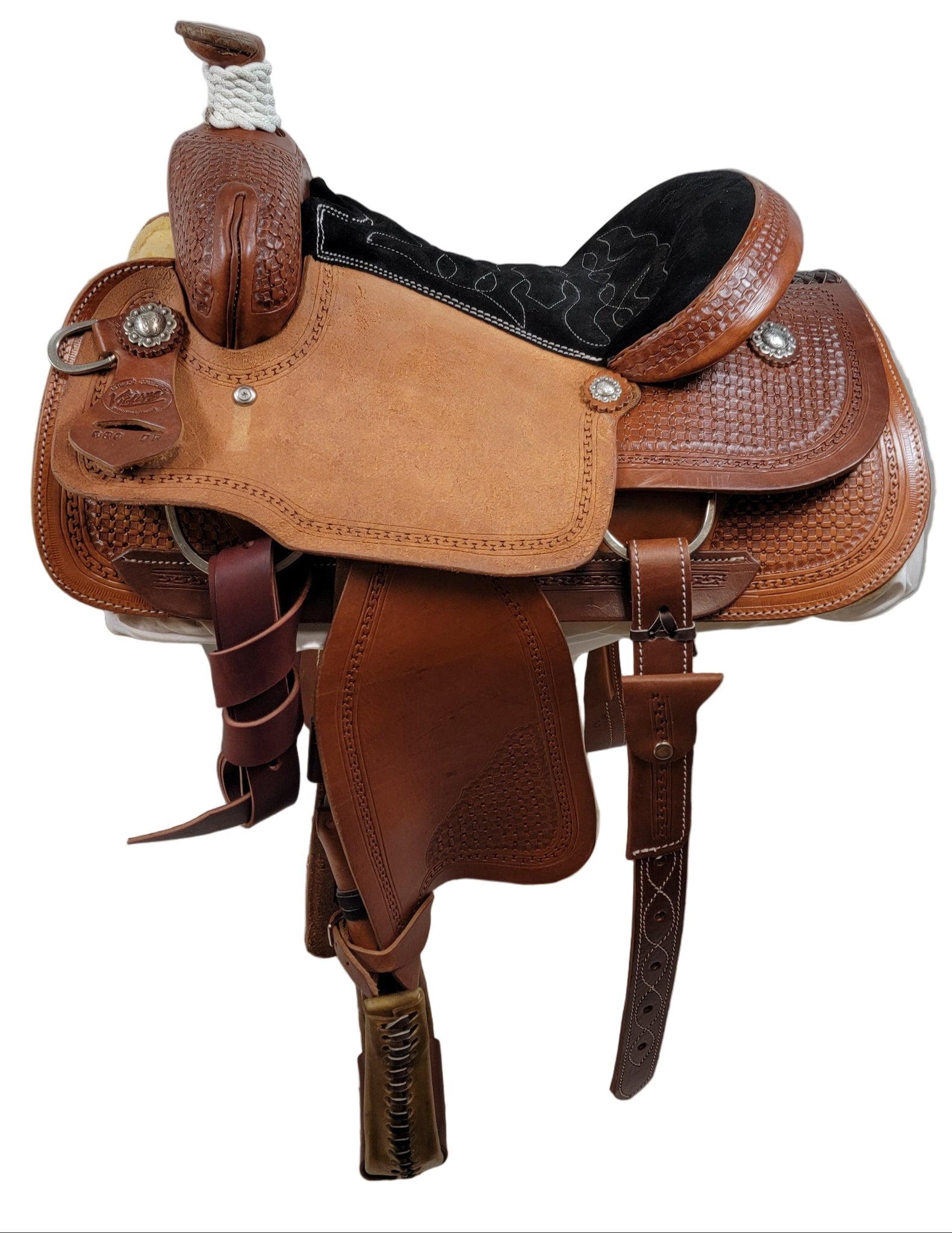 brown leather rope saddle padded seat 