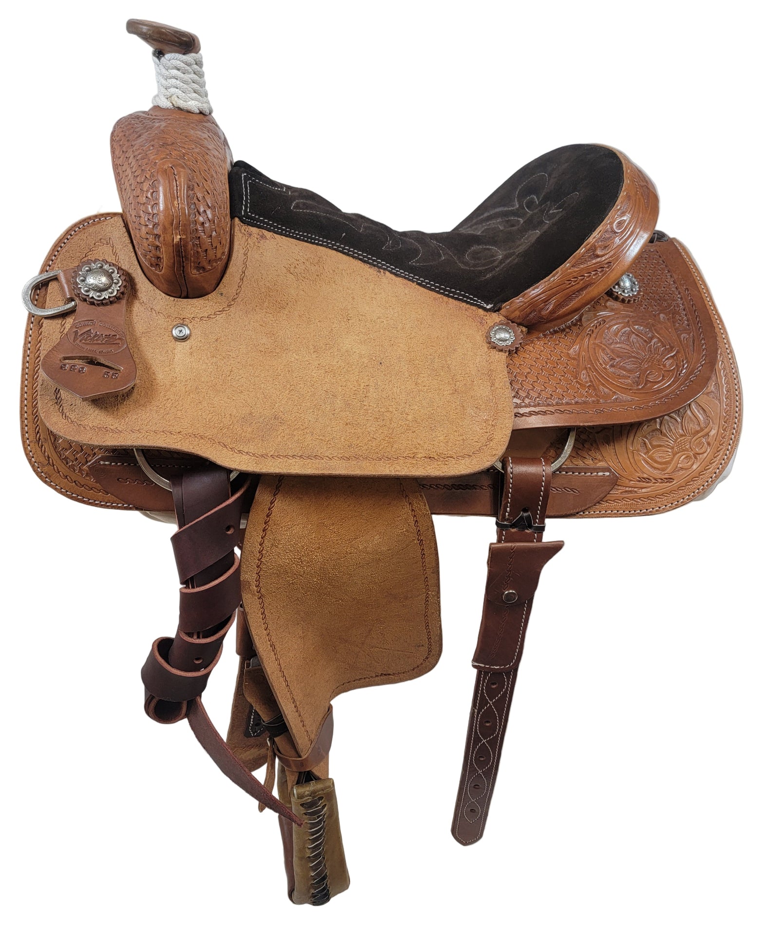 Rope saddle padded seat rough out leather