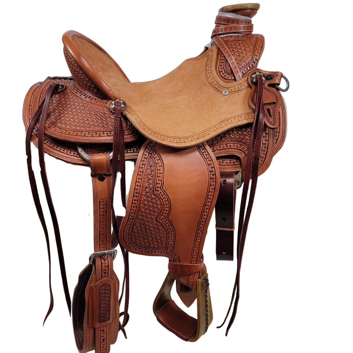 wade leather saddle oval basket tooling ranch real wool