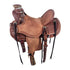 A Vickers Elite VE11 saddle with a rough out leather finish, featuring a rigging plate, and stirrups