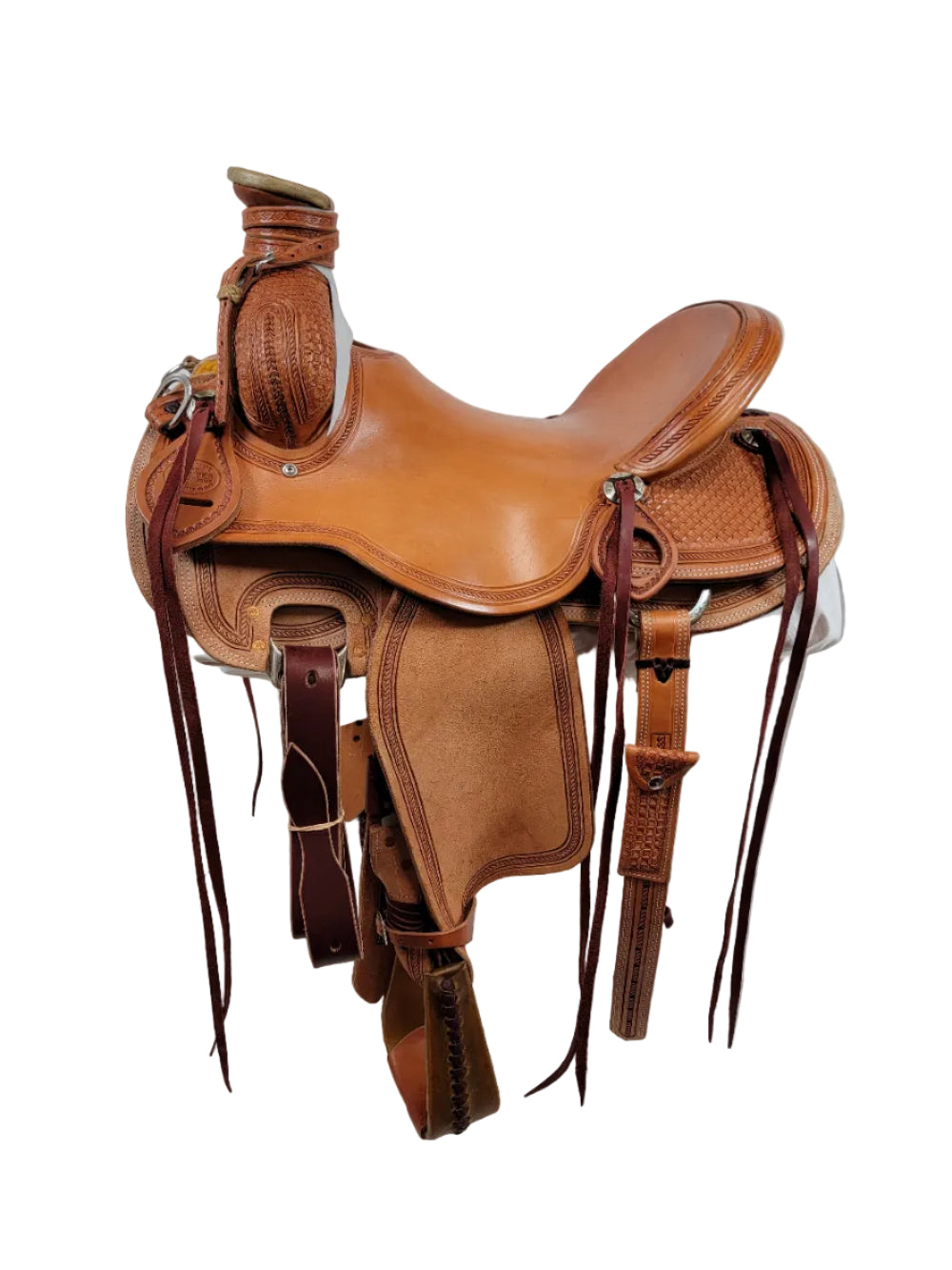Brown leather saddle waffle tool med oil ranch wool 