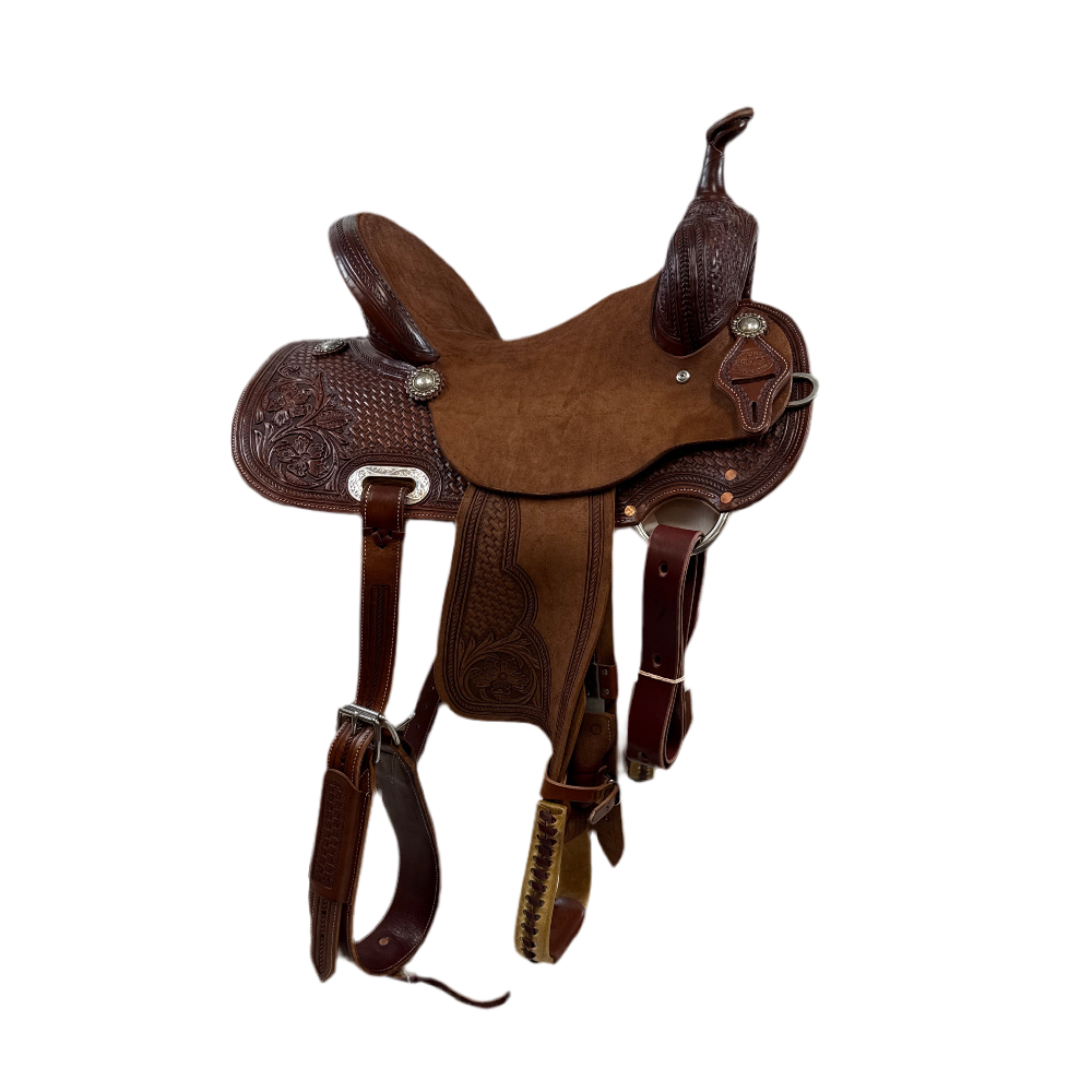 barrel saddle dark oil leather floral