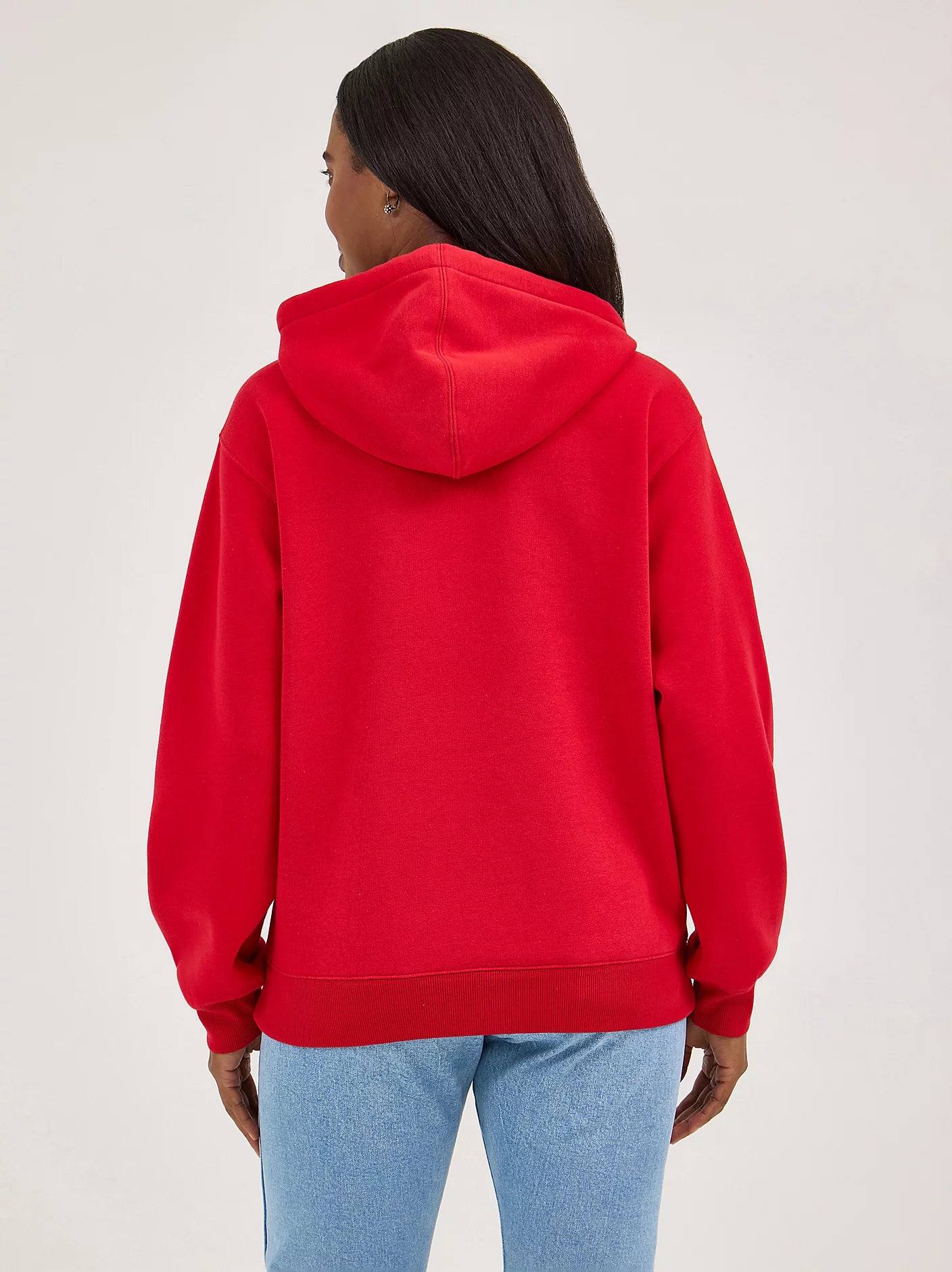 Person wearing a red hoodie from behind 