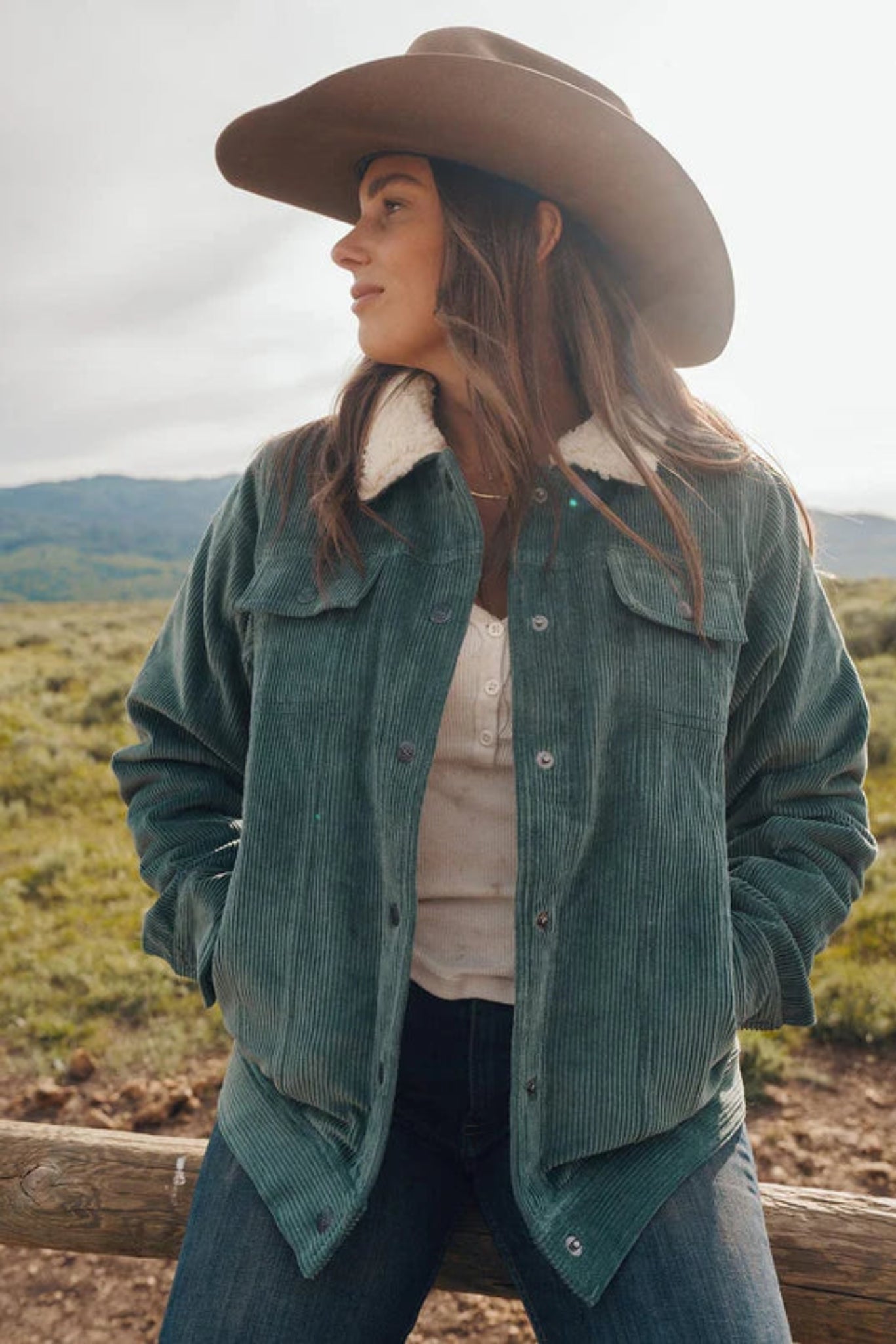 Berber-lined Sage Corduroy Georgia Jacket