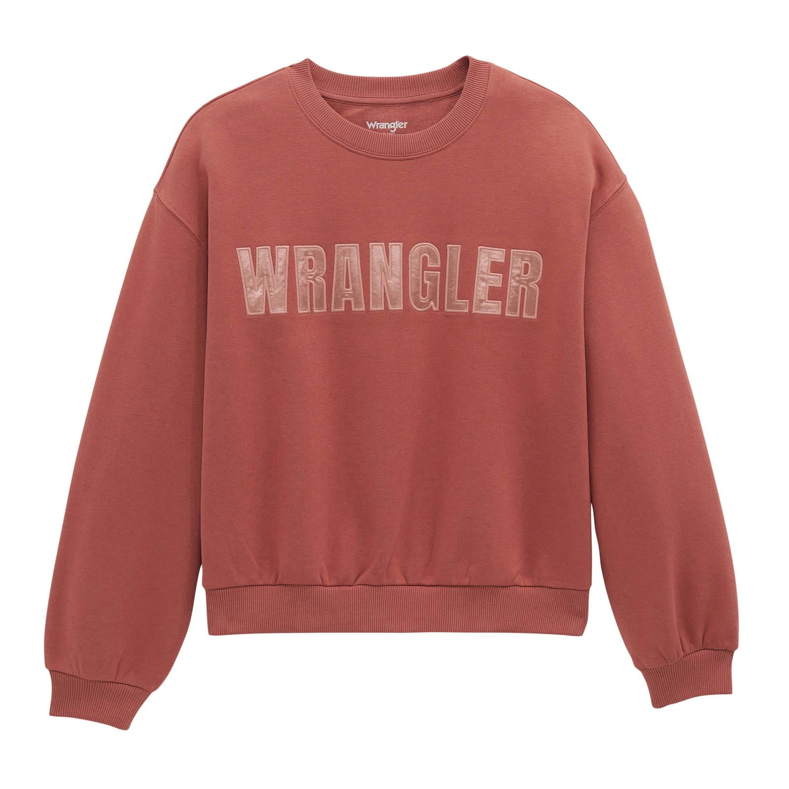 Women's rose pullover sweatshirt with Wrangler logo