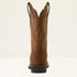 Brown cowboy boot with intricate embroidery on a white background