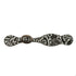 A black and white paisley-patterned spur strap with a metal buckle.