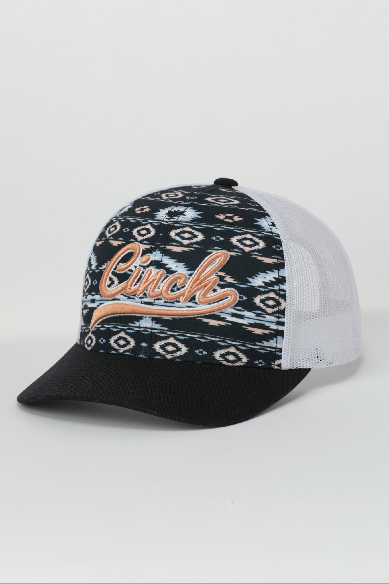 Womens Navy and Peach Coral Aztec Trucker ball cap