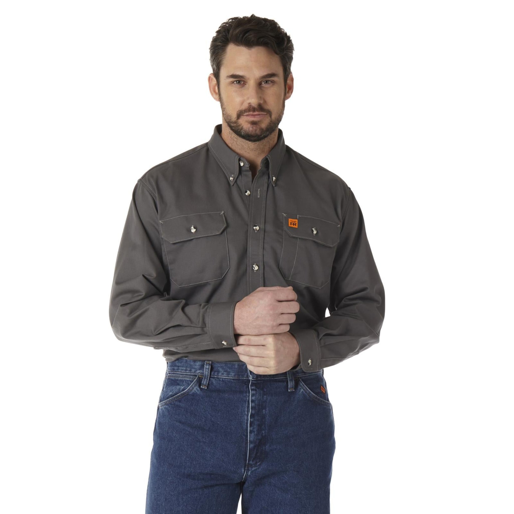 flame resistant Charcoal grey Long sleeve snap shirt