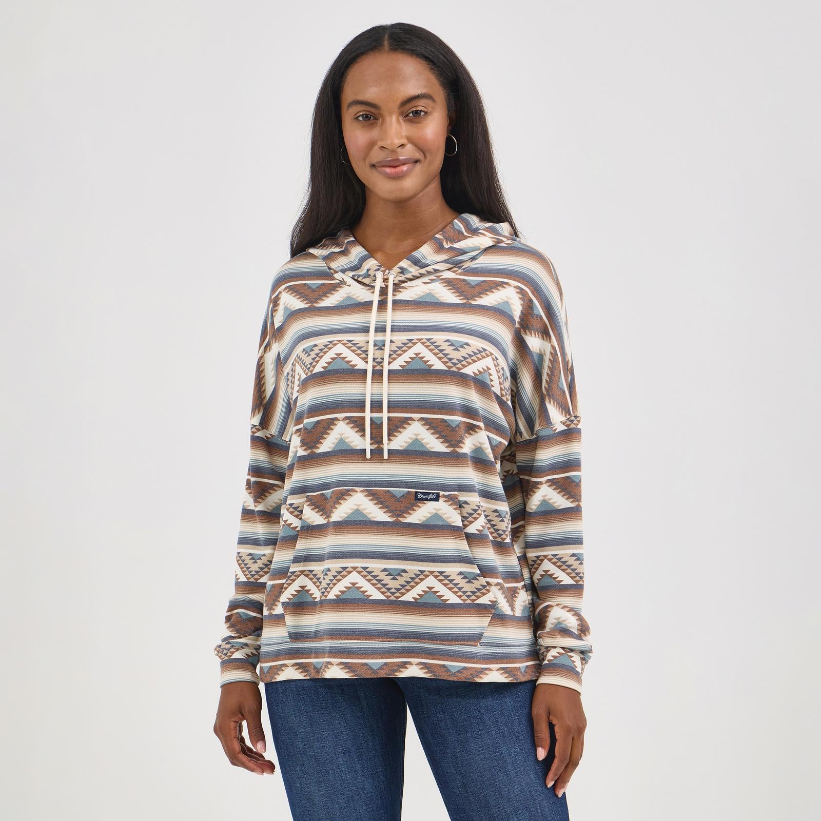 Women's relaxed brown aztec printed hoodie