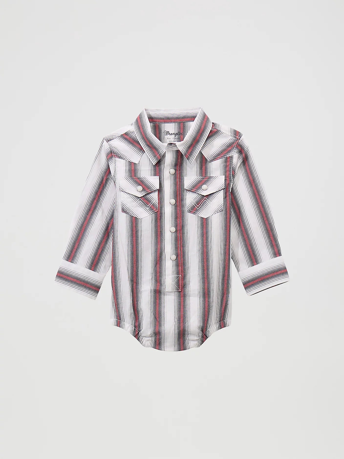 Striped shirt with a button-up front on a light gray background