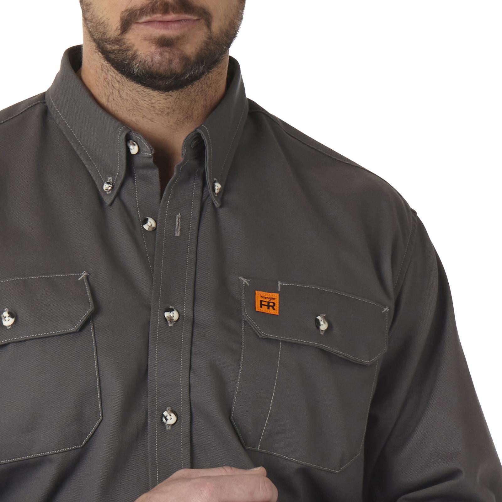 Wrangler Charcoal FR Flame Resistant Long Sleeve Work Shirt FR3W5GY