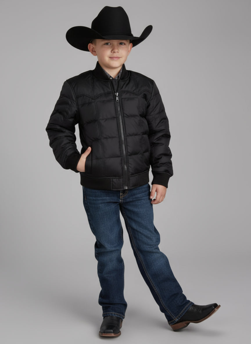 kids black western yoke puffer polyfil jacket