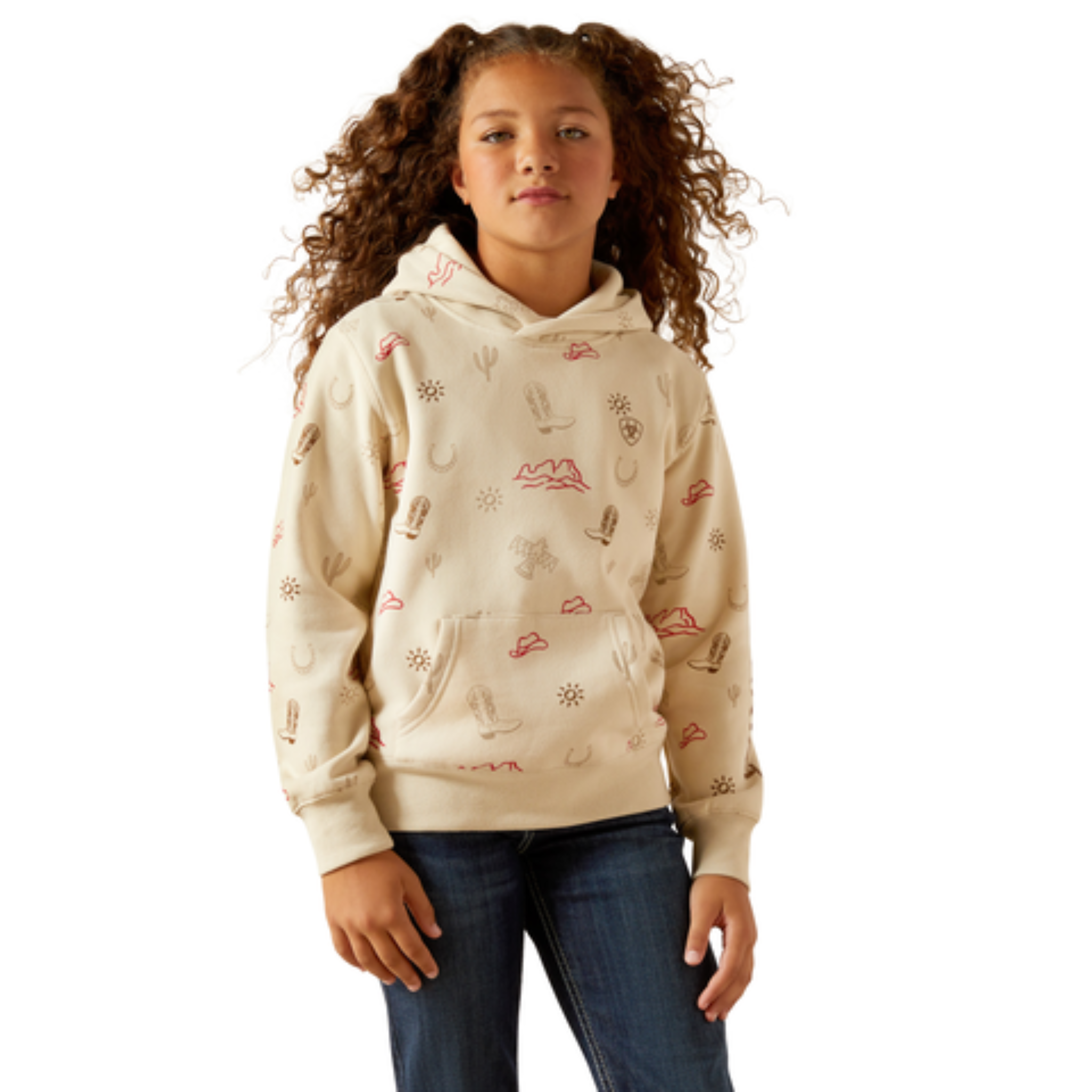 Girls Ariat Beige Hoodie with Western Stamp design 
