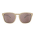 Beige sunglasses with brown lenses on a white background