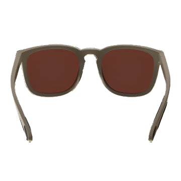 Sunglasses with brown lenses and a dark frame on a white background