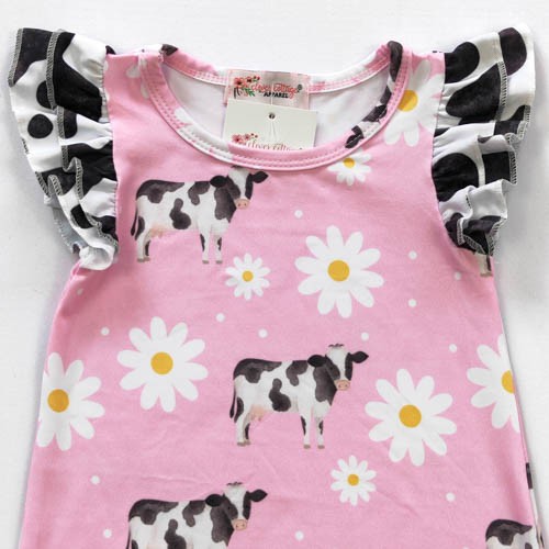 Pink Cow Daisy Baby Romper