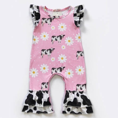 Pink Cow Daisy Baby Romper