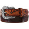 Brown leather belt with intricate silver buckle