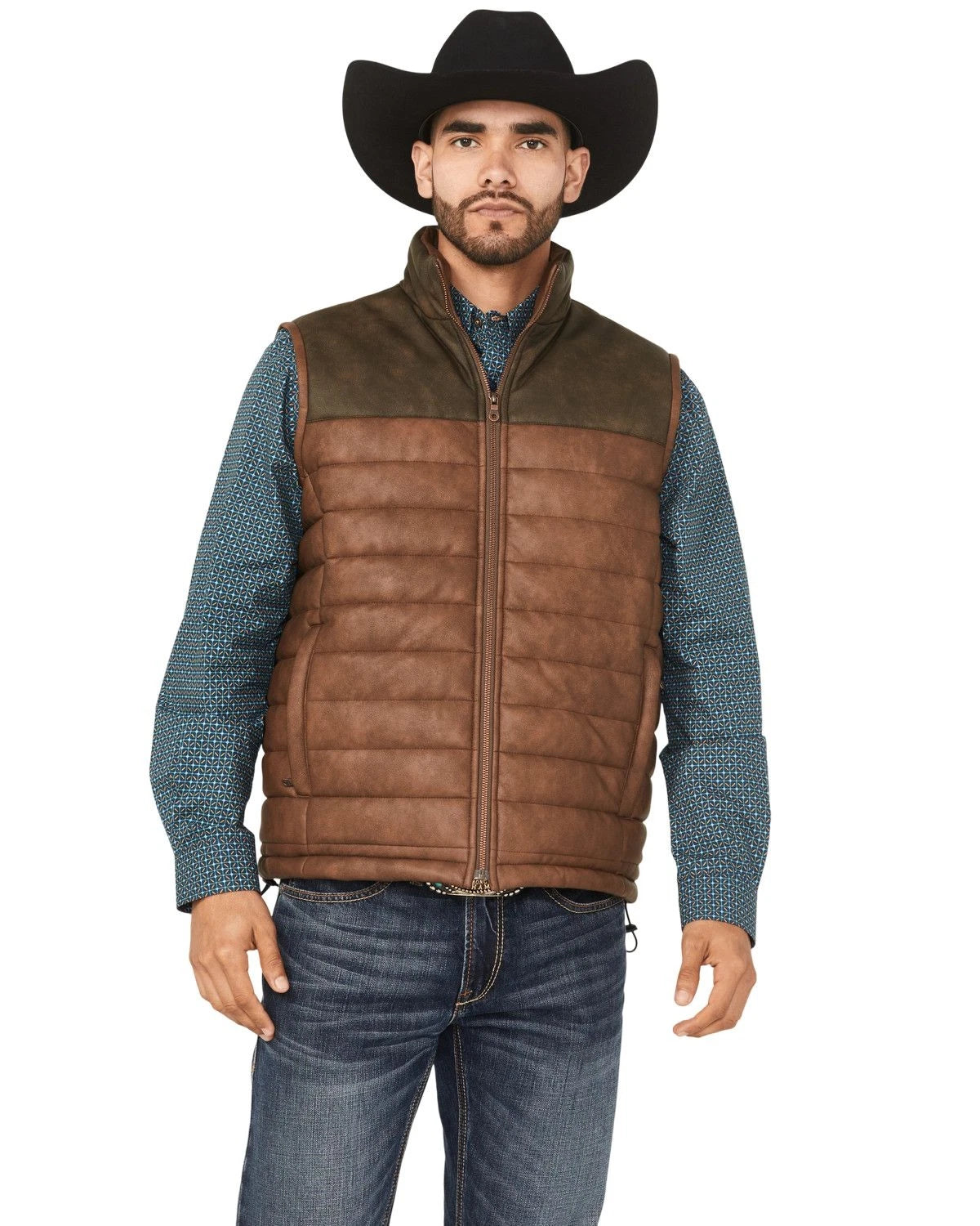 Criple Creek Mens Zip Faux Leather Vest CW6713